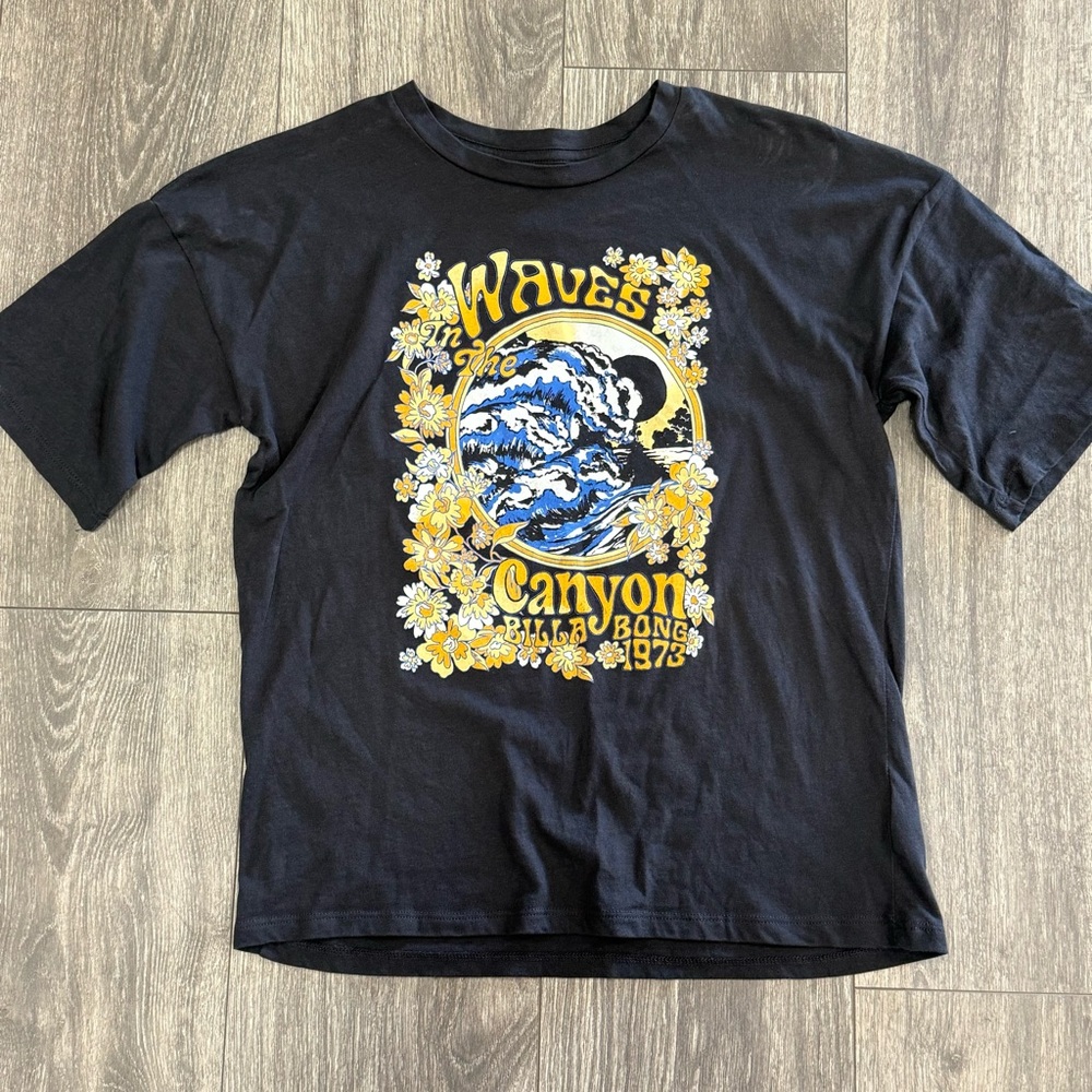 Black Graphic T-Shirt with Yellow and Blue Design